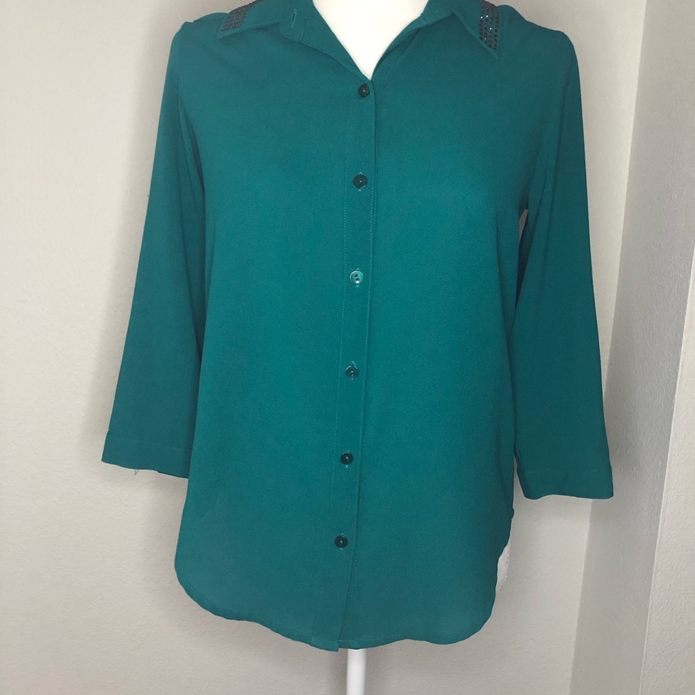 Dark Teal/Green Button Up Blouse